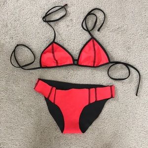Reversible hot red swimsuit